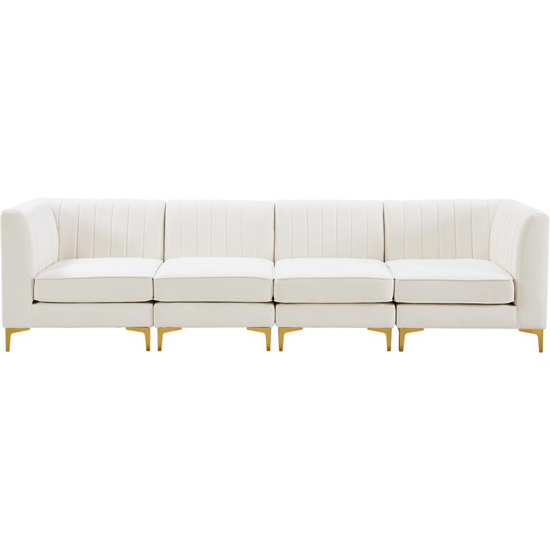 Bowery Hill Contemporary Deep Channel Tufted Soft Cream Velvet Modular Sofa