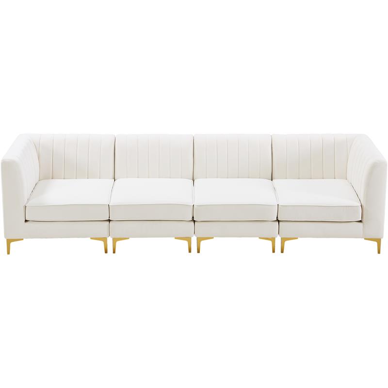 Bowery Hill Contemporary Deep Channel Tufted Soft Cream Velvet Modular Sofa