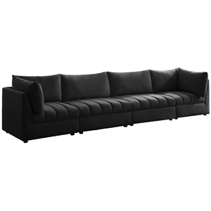 Bowery Hill Contemporary Deep Channel Tufted Soft Black Velvet Modular Sofa