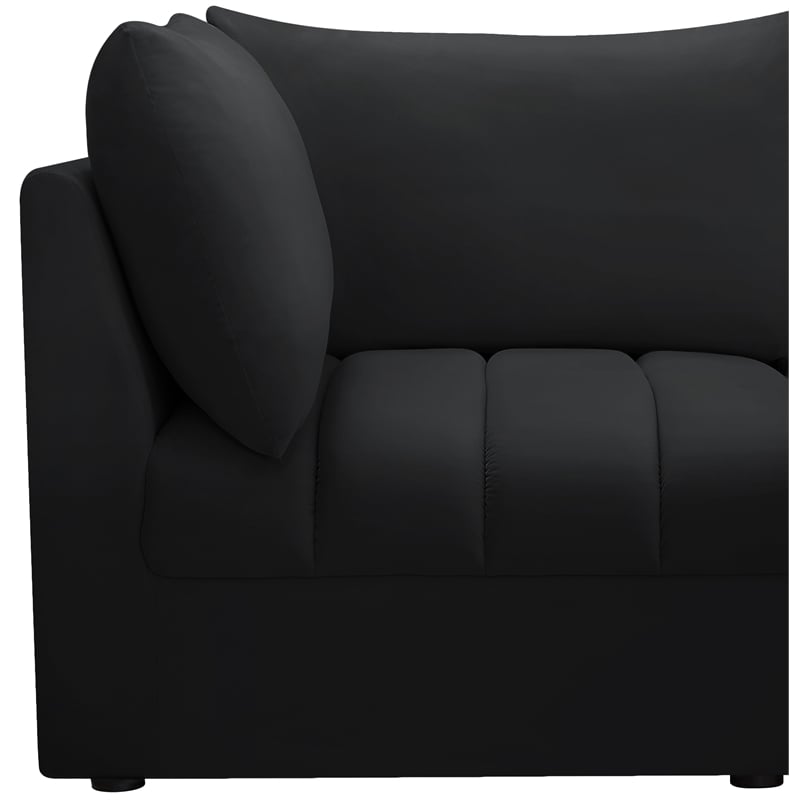 Bowery Hill Contemporary Deep Channel Tufted Soft Black Velvet Modular Sofa