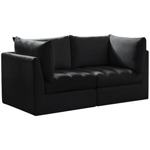 Bowery Hill Contemporary Deep Channel Tufted Soft Black Velvet Modular Sofa
