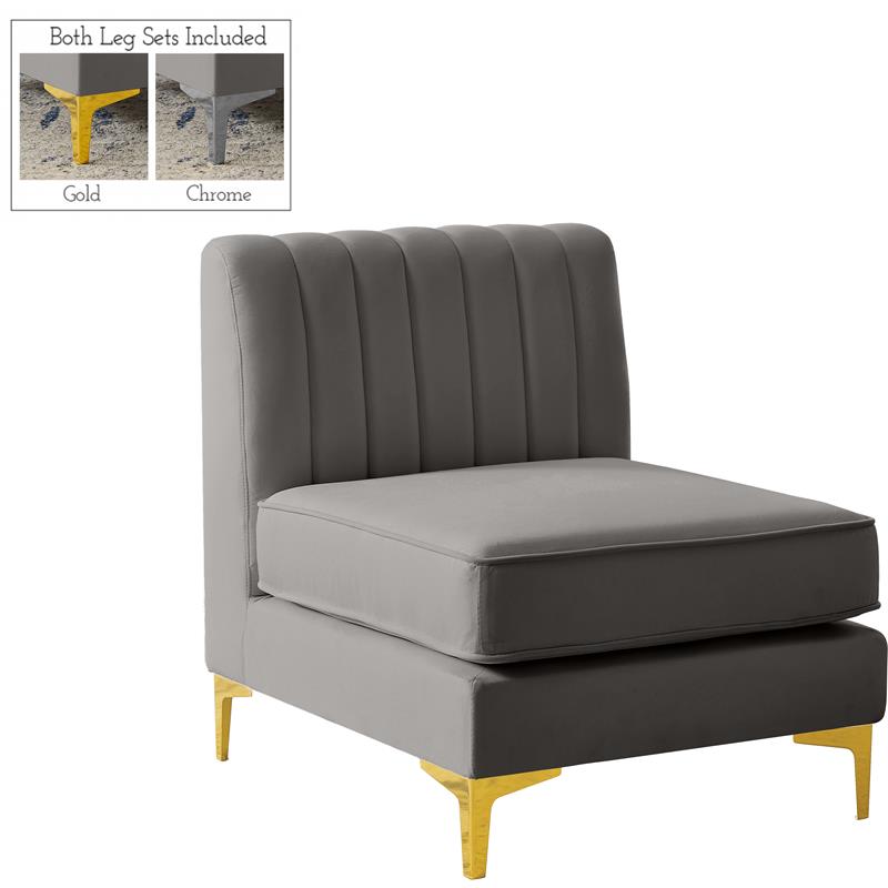 Bowery Hill Contemporary Deep Channel Tufted Soft Grey Velvet Armless Chair