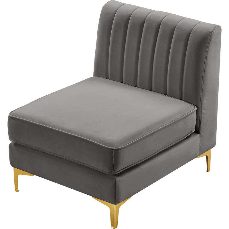 Bowery Hill Contemporary Deep Channel Tufted Soft Grey Velvet Armless Chair