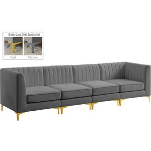 Bowery Hill Contemporary Deep Channel Tufted Soft Grey Velvet Modular Sofa