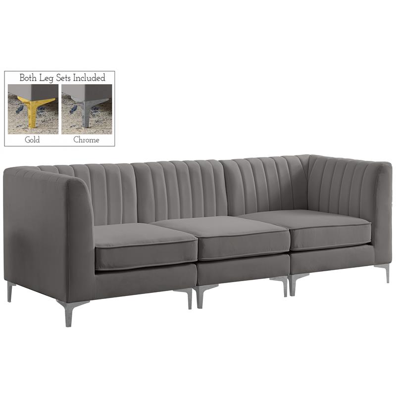 Bowery Hill Contemporary Deep Channel Tufted Soft Grey Velvet Modular Sofa