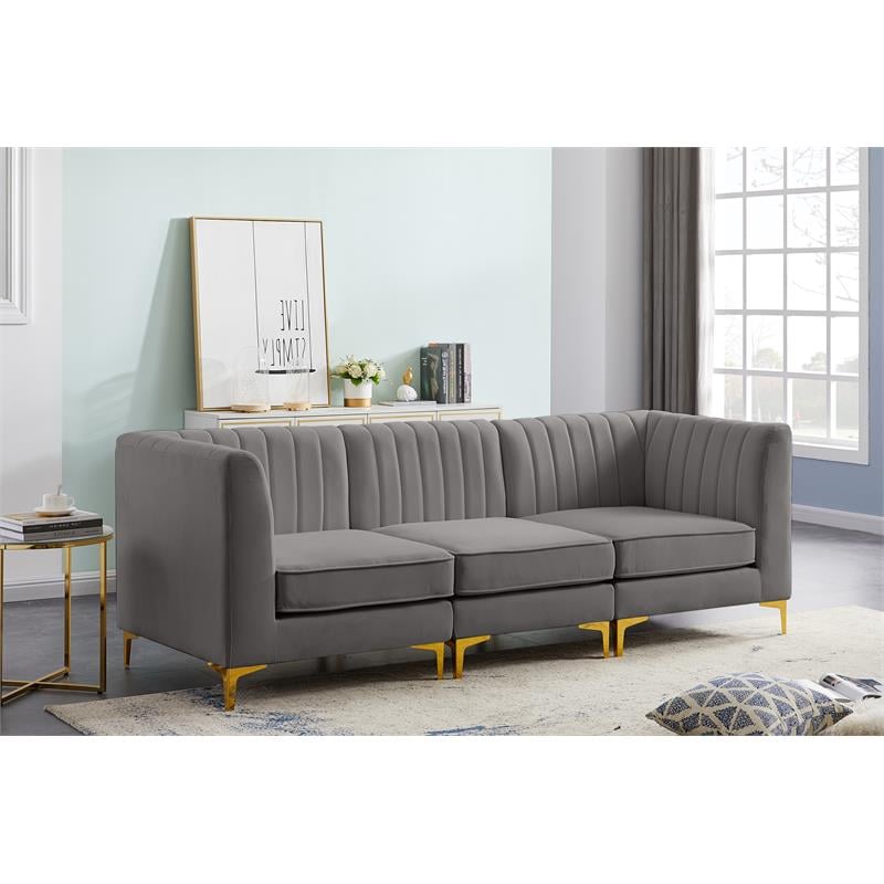 Bowery Hill Contemporary Deep Channel Tufted Soft Grey Velvet Modular Sofa