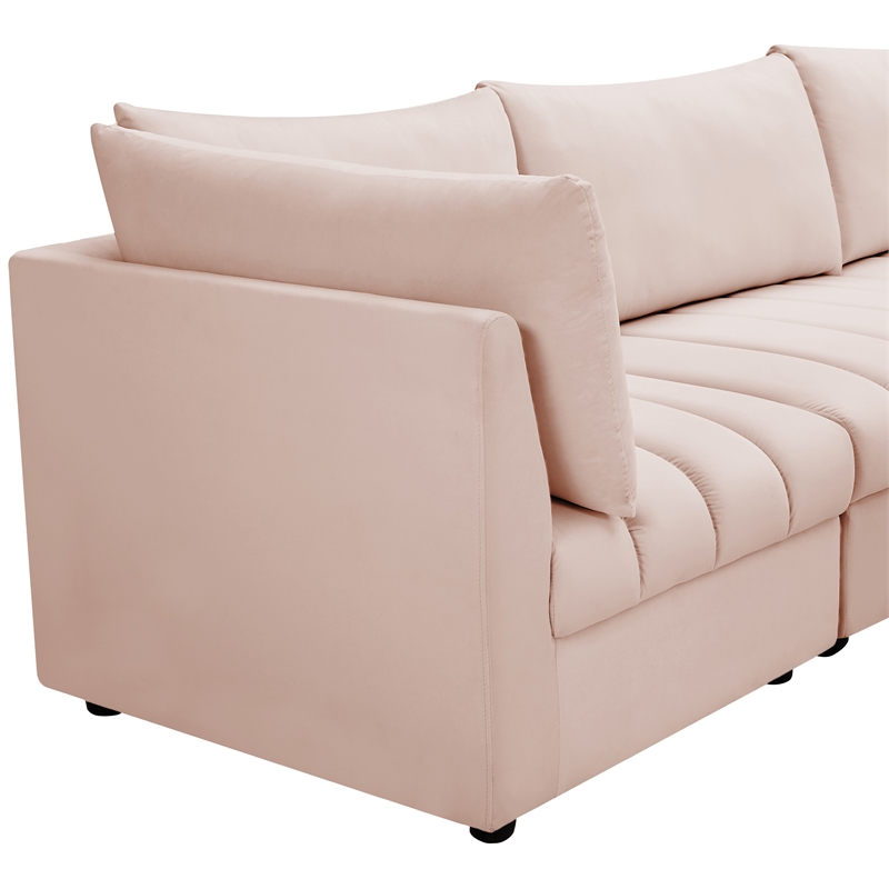 Bowery Hill Contemporary Deep Channel Tufted Soft Pink Velvet Modular Sofa