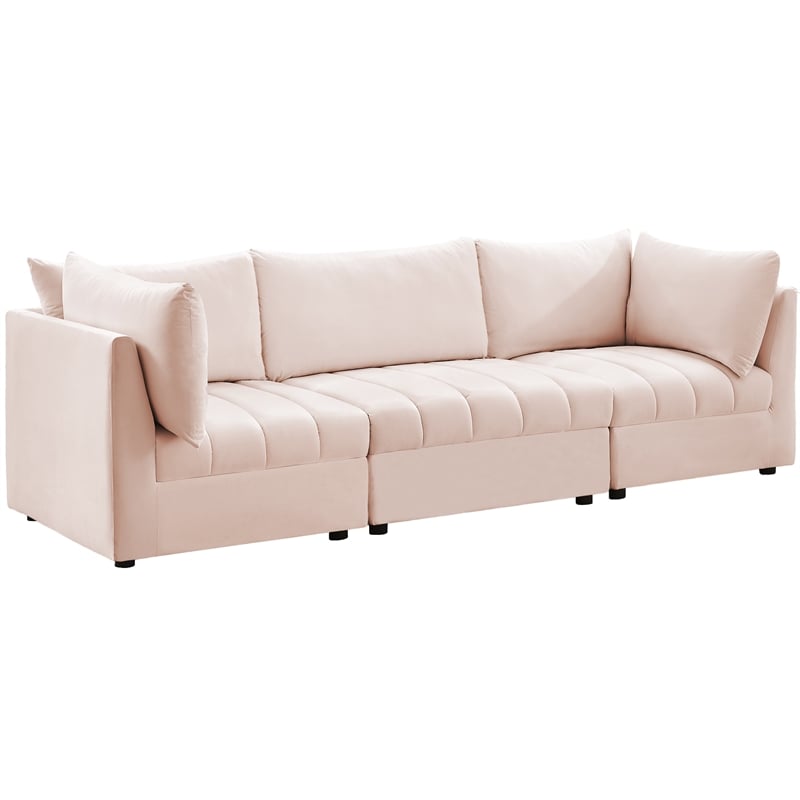 Bowery Hill Contemporary Deep Channel Tufted Soft Pink Velvet Modular Sofa