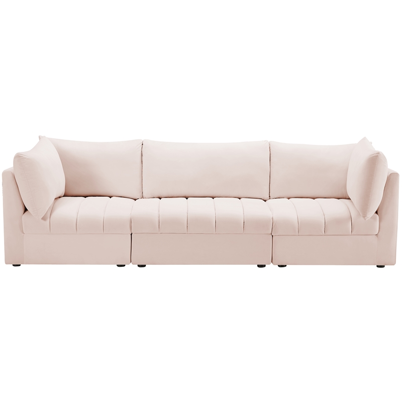 Bowery Hill Contemporary Deep Channel Tufted Soft Pink Velvet Modular Sofa