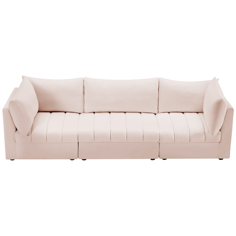 Bowery Hill Contemporary Deep Channel Tufted Soft Pink Velvet Modular Sofa