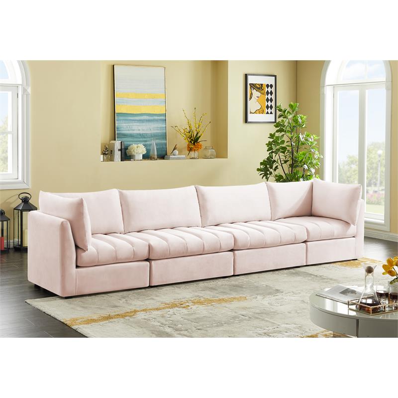 Bowery Hill Contemporary Deep Channel Tufted Soft Pink Velvet Modular Sofa