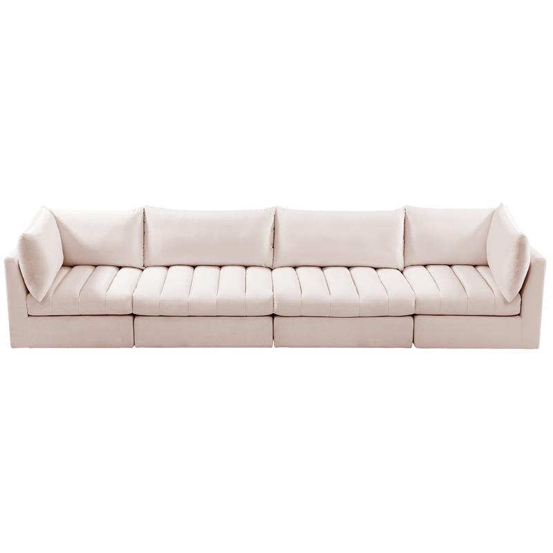 Bowery Hill Contemporary Deep Channel Tufted Soft Pink Velvet Modular Sofa