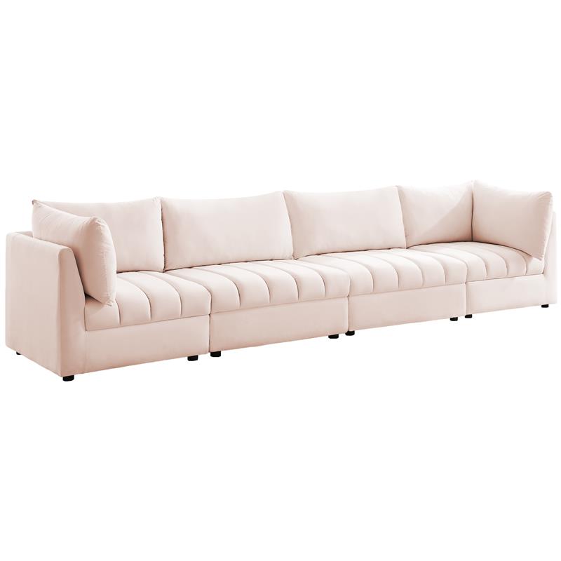 Bowery Hill Contemporary Deep Channel Tufted Soft Pink Velvet Modular Sofa