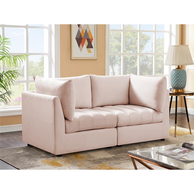 Bowery Hill Contemporary Deep Channel Tufted Soft Pink Velvet Modular Sofa