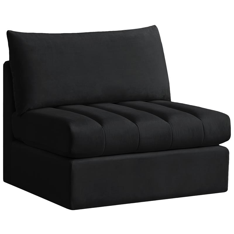 Bowery Hill Contemporary Deep Channel Tufted Soft Black Velvet Armless