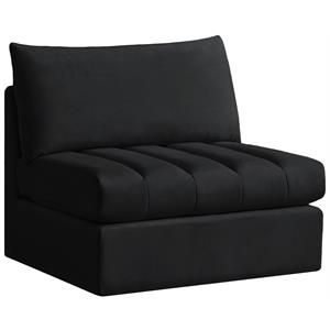 Bowery Hill Contemporary Deep Channel Tufted Soft Black Velvet Armless