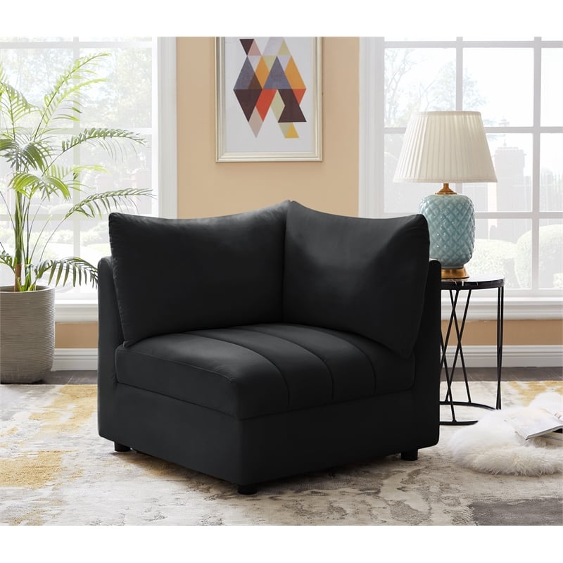 Bowery Hill Contemporary Deep Channel Tufted Soft Black Velvet Corner