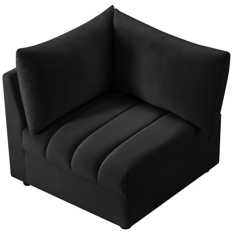 Bowery Hill Contemporary Deep Channel Tufted Soft Black Velvet Corner