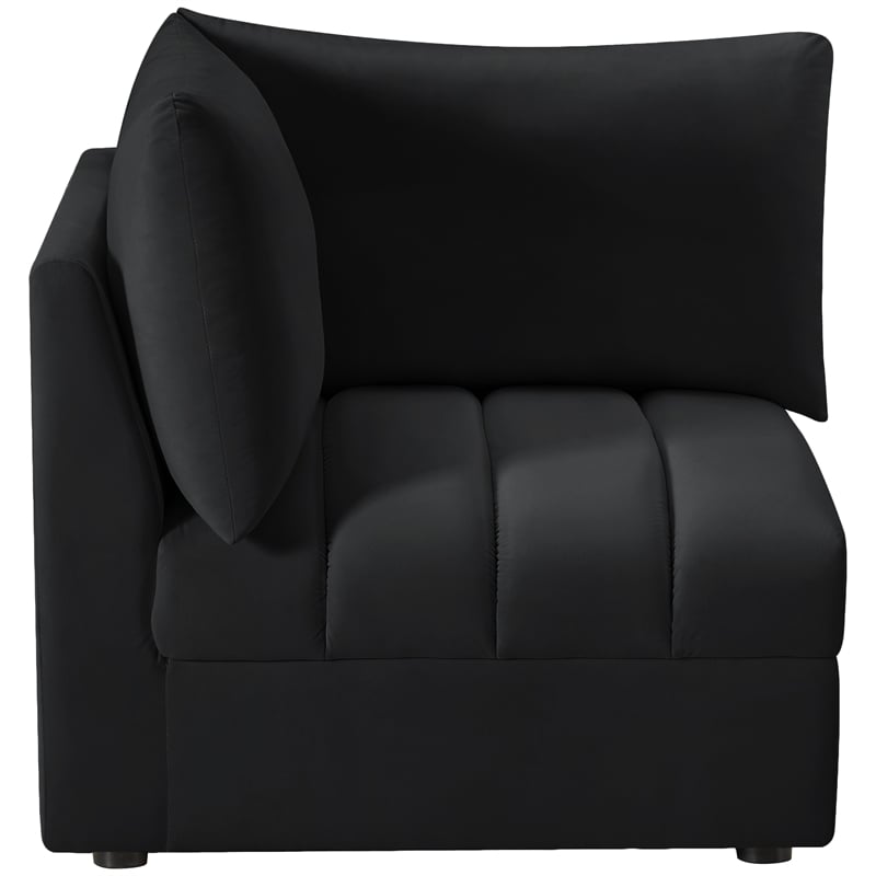 Bowery Hill Contemporary Deep Channel Tufted Soft Black Velvet Corner
