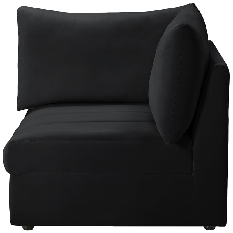 Bowery Hill Contemporary Deep Channel Tufted Soft Black Velvet Corner