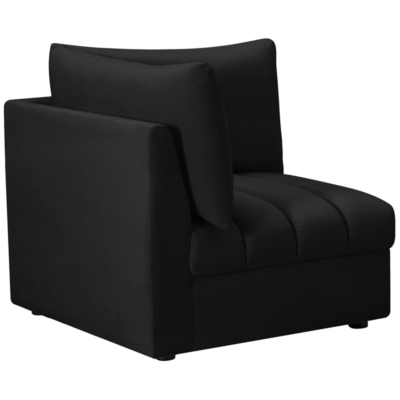Bowery Hill Contemporary Deep Channel Tufted Soft Black Velvet Corner