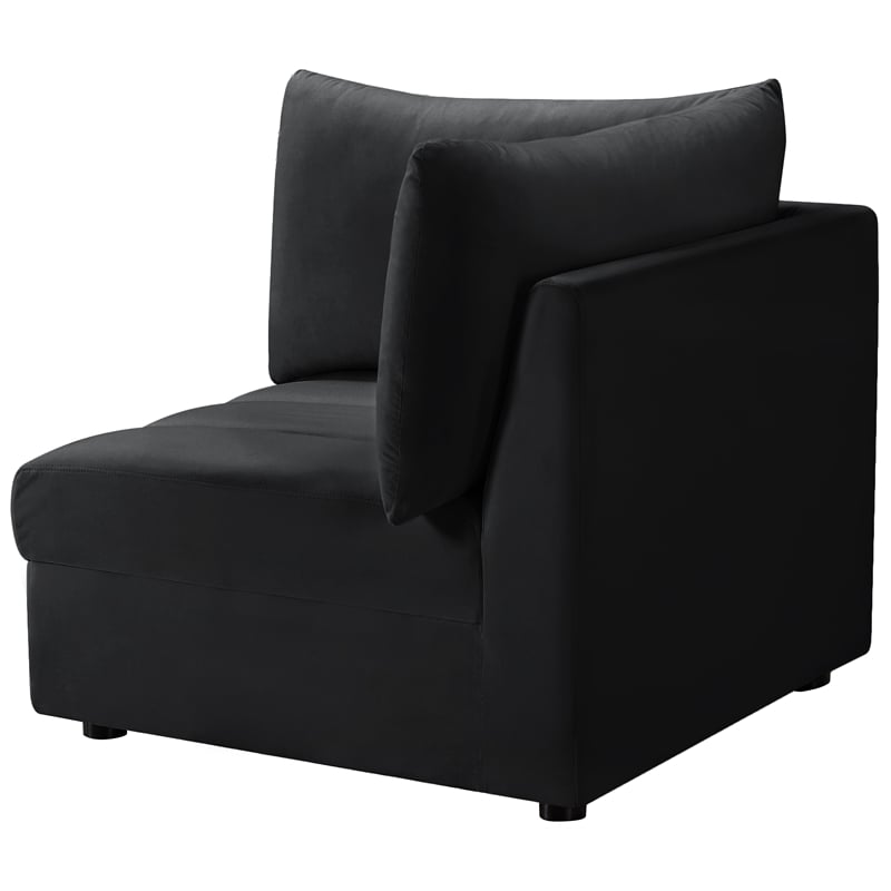Bowery Hill Contemporary Deep Channel Tufted Soft Black Velvet Corner