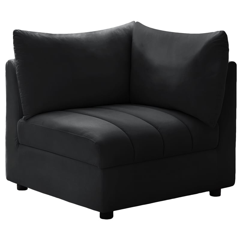 Bowery Hill Contemporary Deep Channel Tufted Soft Black Velvet Corner