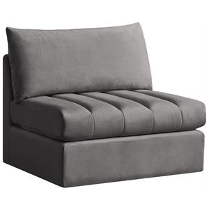 Bowery Hill Contemporary Deep Channel Tufted Soft Grey Velvet Armless