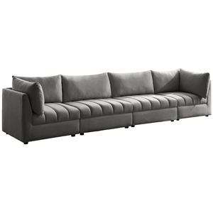 Bowery Hill Contemporary Deep Channel Tufted Soft Grey Velvet Modular Sofa