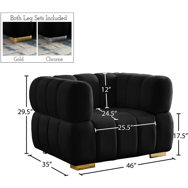 Bowery Hill Contemporary Biscuit Tufted Soft Black Velvet Chair