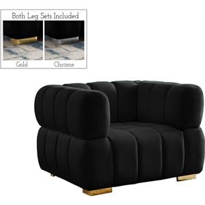 Bowery Hill Contemporary Biscuit Tufted Soft Black Velvet Chair