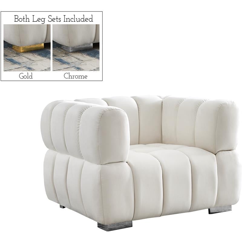 Bowery Hill Contemporary Biscuit Tufted Soft Cream Velvet Chair