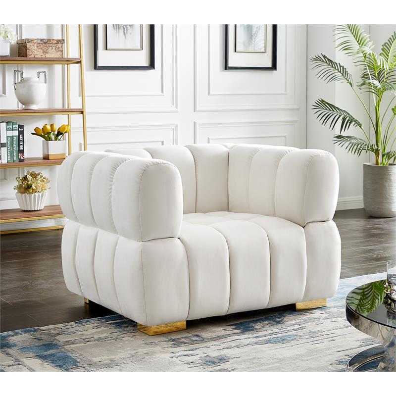 Bowery Hill Contemporary Biscuit Tufted Soft Cream Velvet Chair