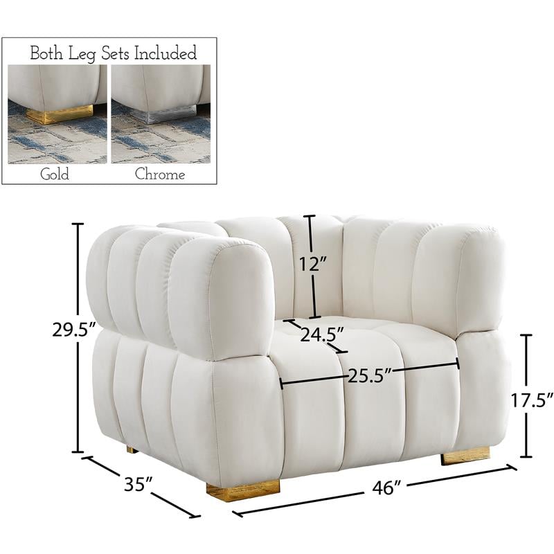Bowery Hill Contemporary Biscuit Tufted Soft Cream Velvet Chair