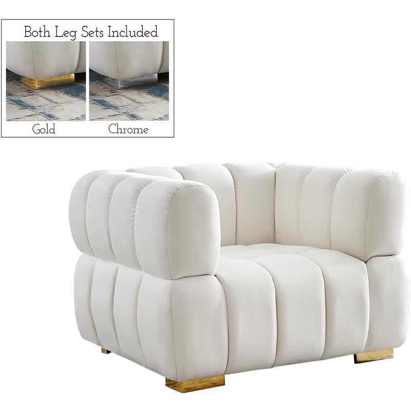 Bowery Hill Contemporary Biscuit Tufted Soft Cream Velvet Chair