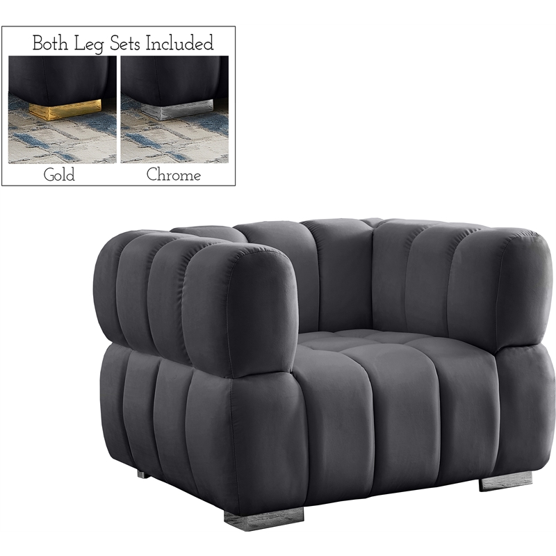 Bowery Hill Contemporary Biscuit Tufted Soft Grey Velvet Chair