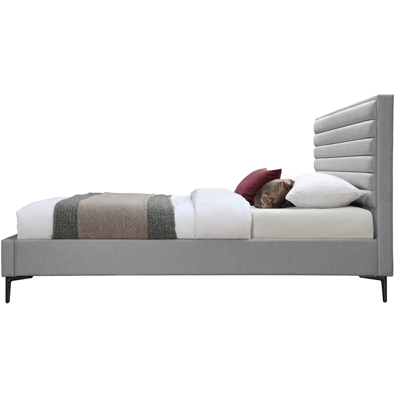Bowery Hill Contemporary Deep Channel Tufted Textured Soft Grey Linen Full Bed