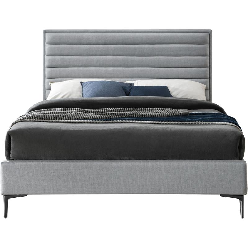 Bowery Hill Contemporary Deep Channel Tufted Textured Soft Grey Linen King Bed