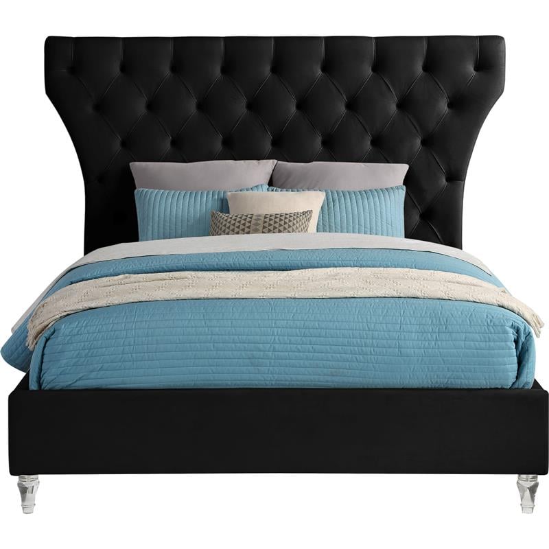 Bowery Hill Contemporary Deep Button Tufted Soft Black Velvet King Bed