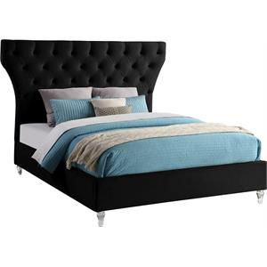 Bowery Hill Contemporary Deep Button Tufted Soft Black Velvet Queen Bed