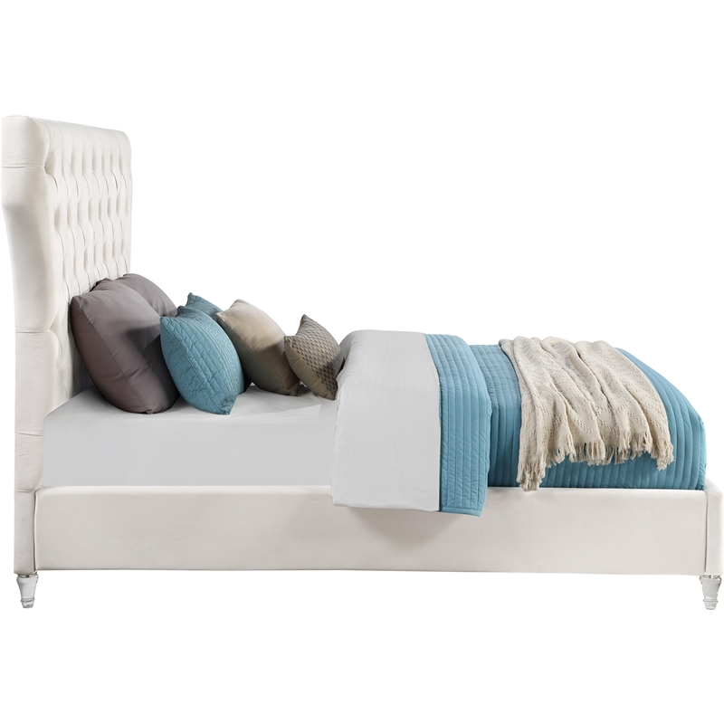 Bowery Hill Contemporary Deep Button Tufted Soft Cream Velvet King Bed
