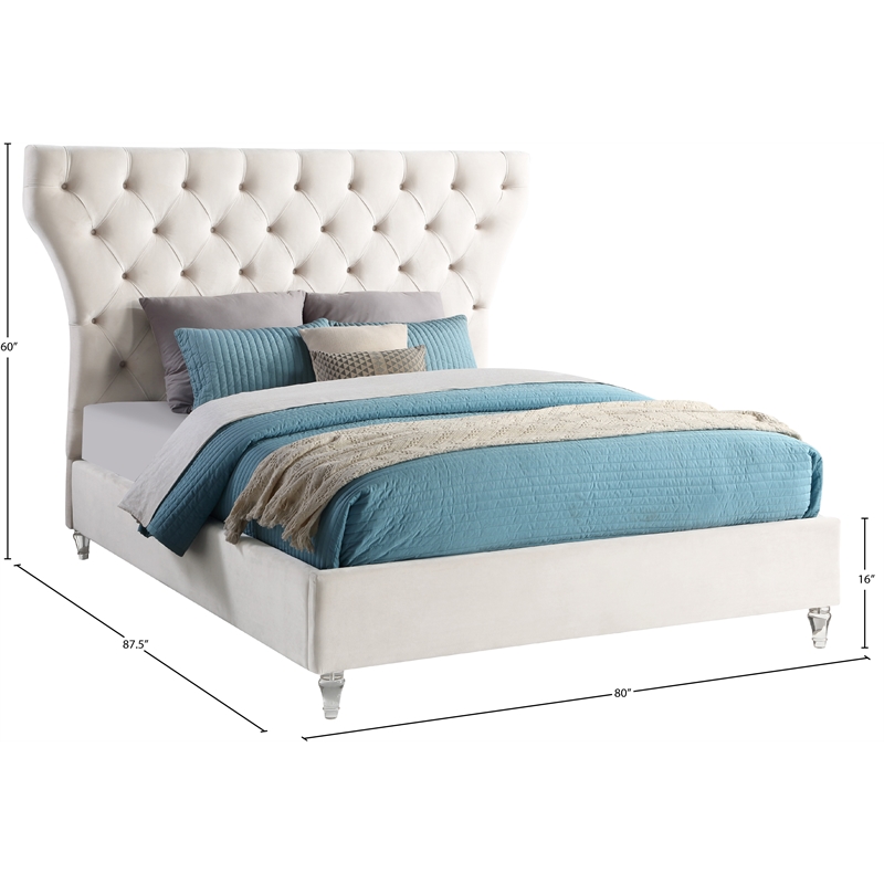 Bowery Hill Contemporary Deep Button Tufted Soft Cream Velvet Queen Bed