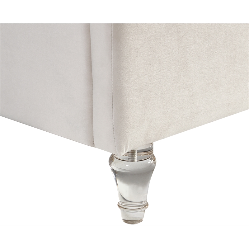 Bowery Hill Contemporary Deep Button Tufted Soft Cream Velvet Queen Bed