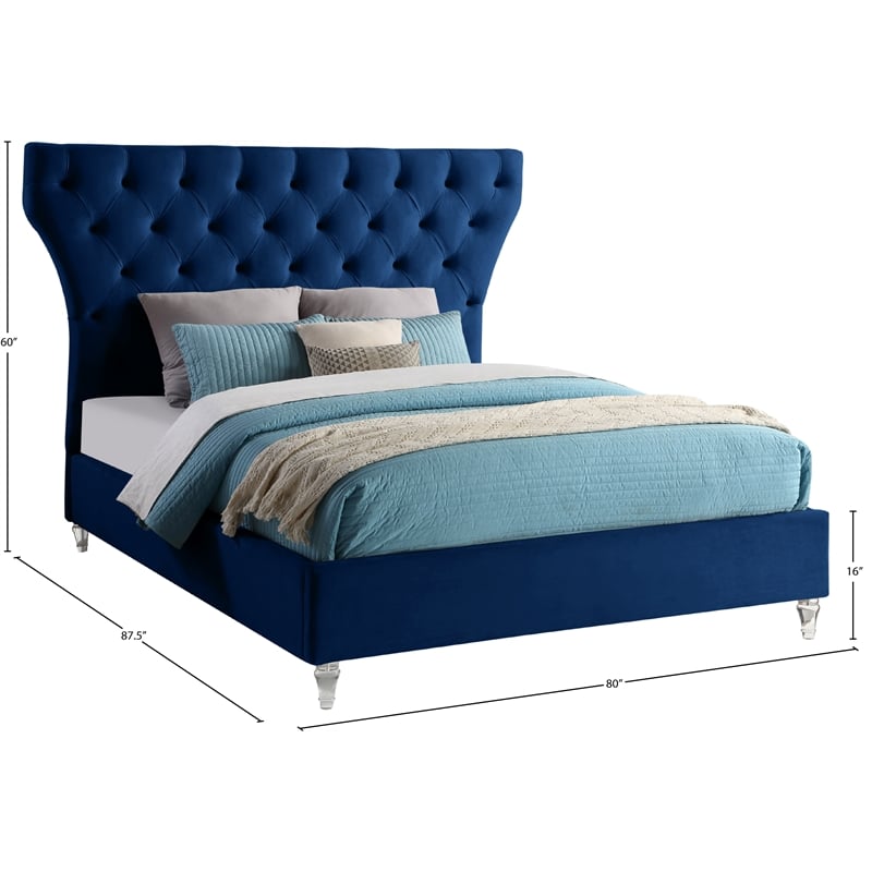 Bowery Hill Contemporary Deep Button Tufted Soft Navy Velvet Queen Bed