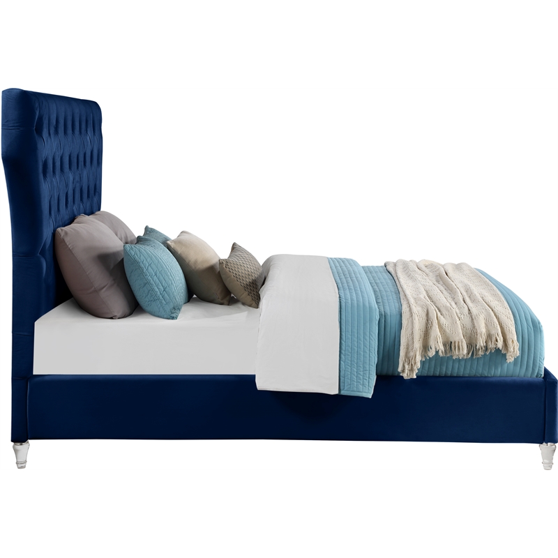 Bowery Hill Contemporary Deep Button Tufted Soft Navy Velvet Queen Bed