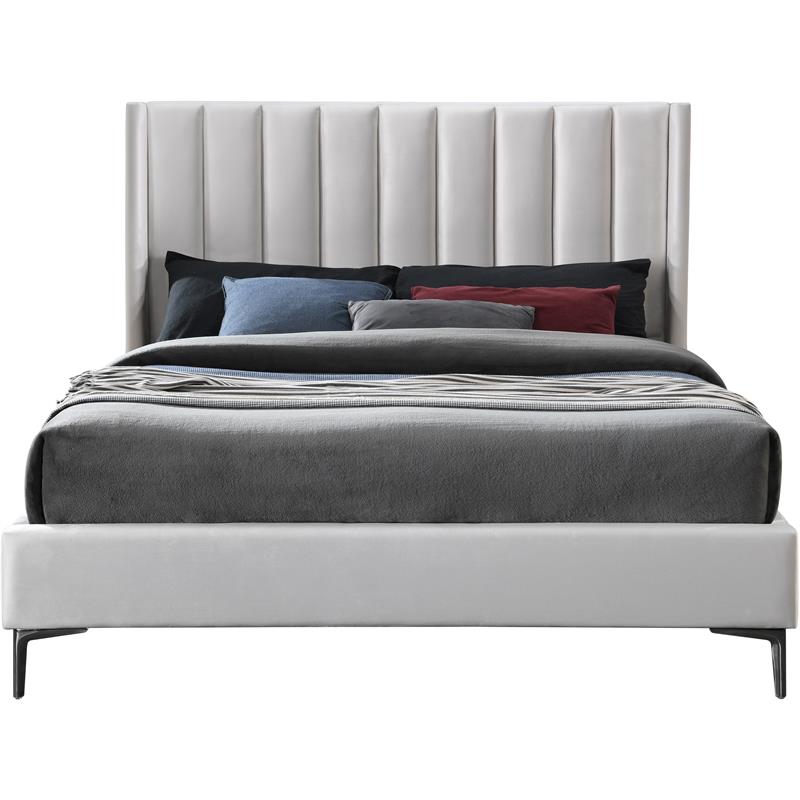 Bowery Hill Contemporary Deep Channel Tufted Cream Velvet Full Bed