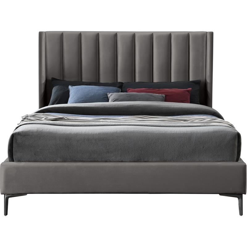 Bowery Hill Contemporary Deep Channel Tufted Grey Velvet Full Bed