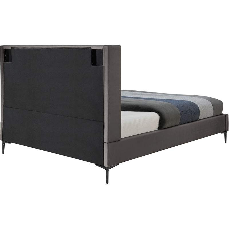 Bowery Hill Contemporary Deep Channel Tufted Grey Velvet King Bed