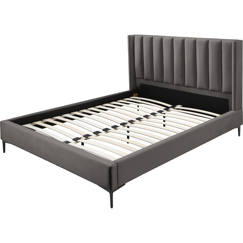 Bowery Hill Contemporary Deep Channel Tufted Grey Velvet King Bed