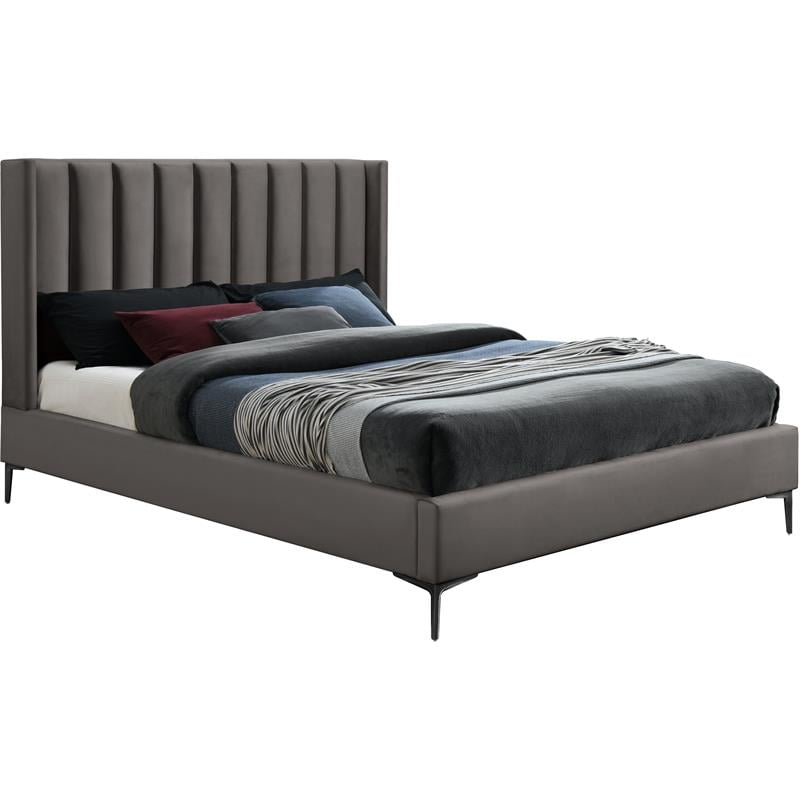 Bowery Hill Contemporary Deep Channel Tufted Grey Velvet King Bed
